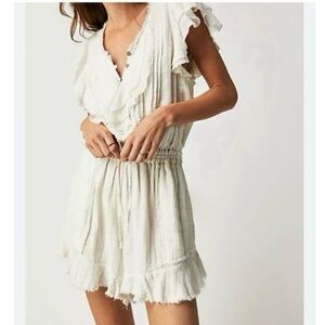 Free people one naya romper vacation lightweight smocked flutter sleeve boho